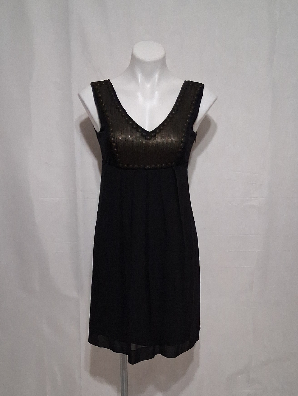 Miss Me Couture Black Silk Chiffon Beaded V Neck Dress Whimsigoth Dark Fairy S
